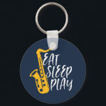 Eat Sleep Play Cool Saxophone Player Jazz Music Key Ring<br><div class="desc">Vintage retro orchestra and jazz music fan design for those playing violin and saxophone in a music band or symphony. Cool classical jazz merchandise for saxophonist, violinist, musician and artist. Funny and humourous music pun for violin and saxophone teacher, orchestra fan and those who just love music. Great souvenir, Christmas...</div>