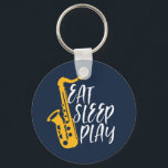 Eat Sleep Play Cool Saxophone Player Jazz Music Key Ring<br><div class="desc">Vintage retro orchestra and jazz music fan design for those playing violin and saxophone in a music band or symphony. Cool classical jazz merchandise for saxophonist, violinist, musician and artist. Funny and humourous music pun for violin and saxophone teacher, orchestra fan and those who just love music. Great souvenir, Christmas...</div>