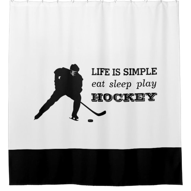 Eat Sleep Play Hockey Black White Hockey Player Shower Curtain (Front)