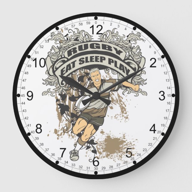 Eat, Sleep Play Rugby Large Clock (Front)