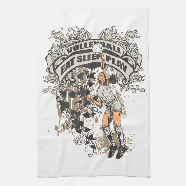 Eat, Sleep, Play Volleyball Tea Towel (Vertical)
