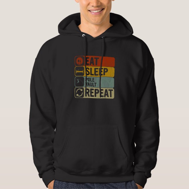 Eat Sleep Pole Vault Repeat Retro 60s 70s Pole Vau Hoodie (Front)