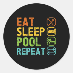 Eat Sleep Pool Repeat Pool Snooker Player Billiard Classic Round Sticker