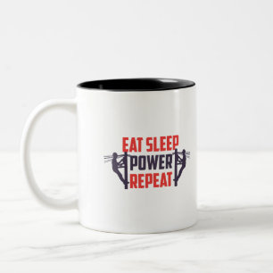 eat sleep Power repeat Funny Lineman gift dad Two-Tone Coffee Mug