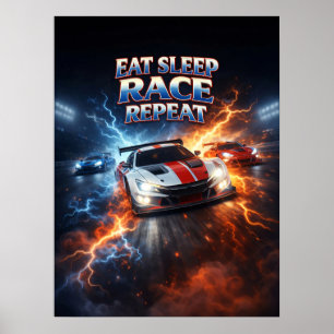 Eat Sleep Race Retro Poster