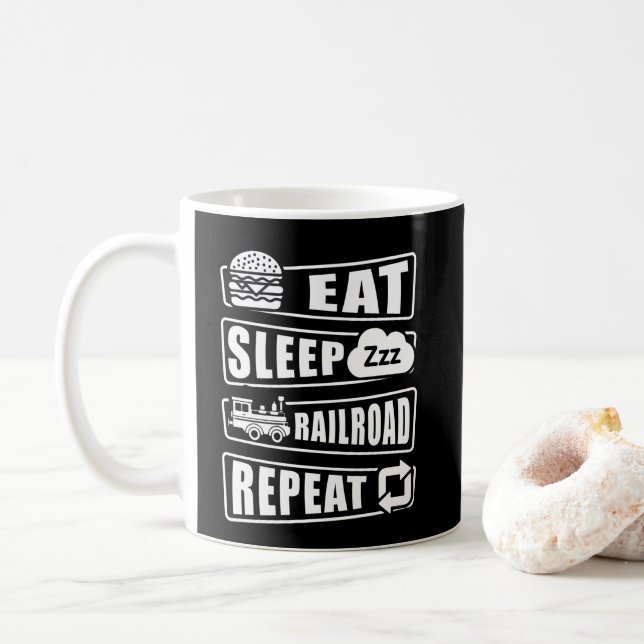 Eat Sleep Railroad Repeat Steam Train Coffee Mug (With Donut)