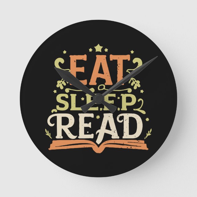 Eat Sleep Read, Funny Reading Round Clock (Front)