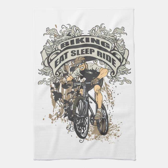 Eat, Sleep, Ride Biking Tea Towel (Vertical)