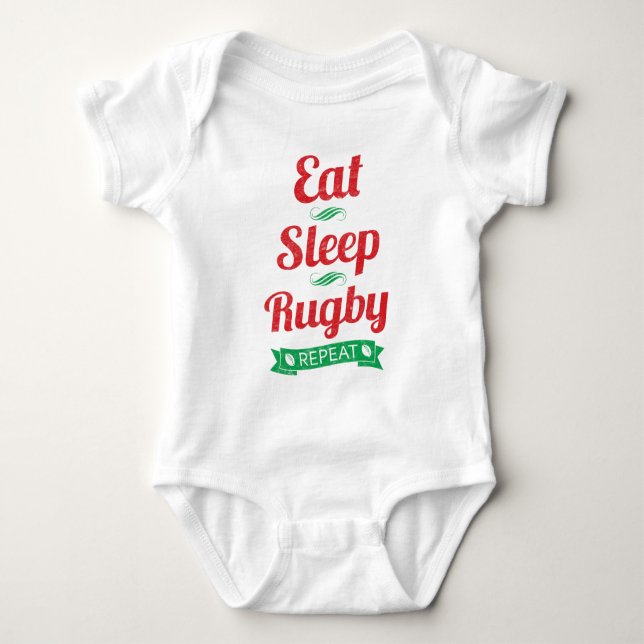 Eat, Sleep, Rugby, Repeat Baby Creeper (Front)