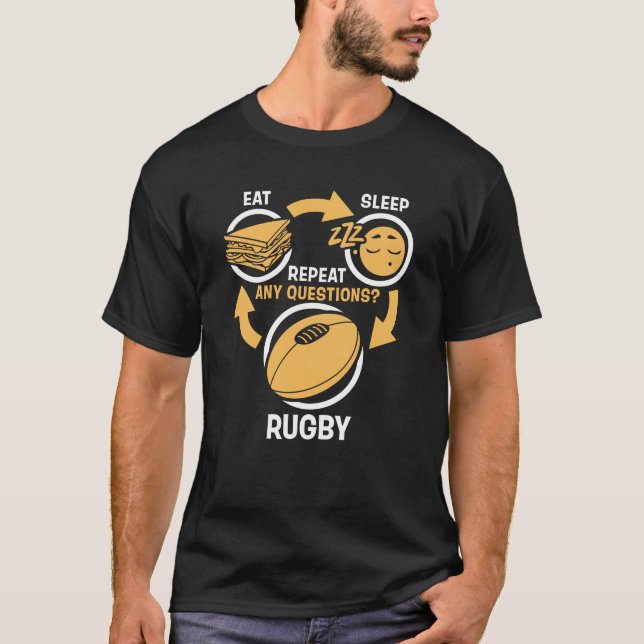 Eat Sleep Rugby Repeat Funny Rugby T-Shirt (Front)