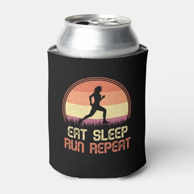 Eat Sleep Run Repeat Retro Athlete Marathon Can Cooler (Can Front)
