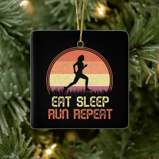 Eat Sleep Run Repeat Retro Athlete Marathon Ceramic Ornament (Tree)