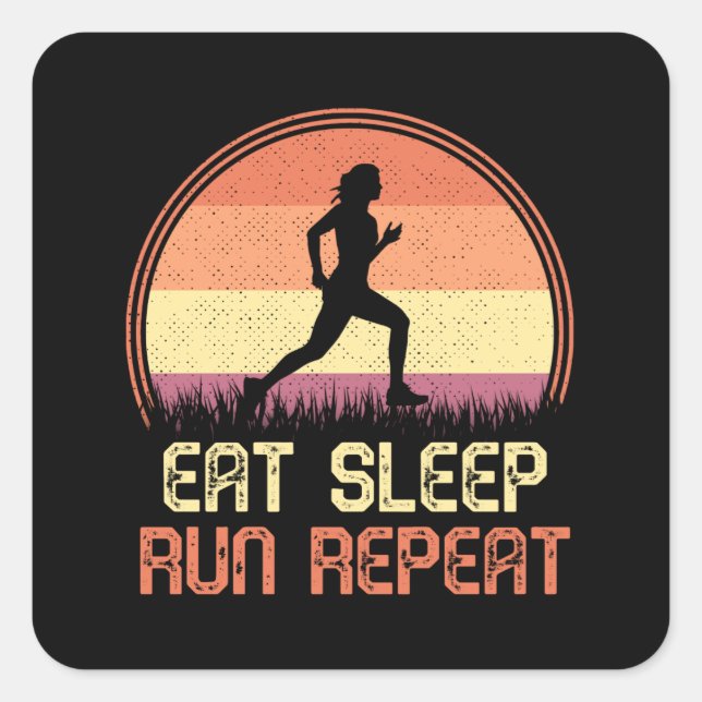 Eat Sleep Run Repeat Retro Athlete Marathon Square Sticker (Front)