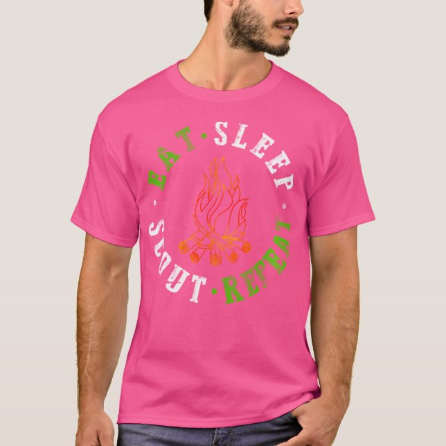 Eat Sleep Scout Repeat Distressed Scouting Lover T-Shirt (Front)