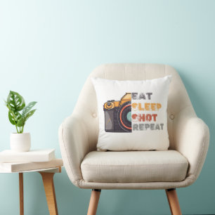 Eat sleep shot repeat vintage cushion