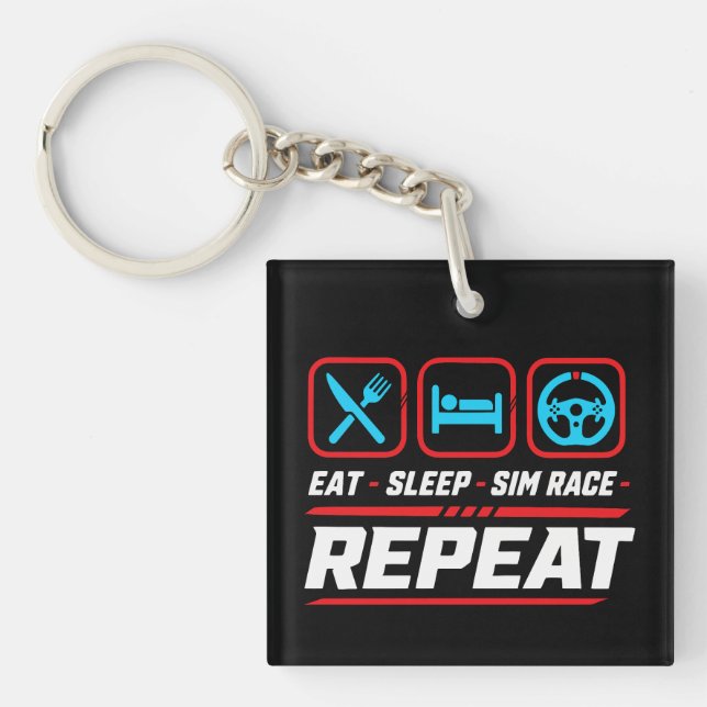Eat sleep sim race repeat for sim racing fans key ring (Front)