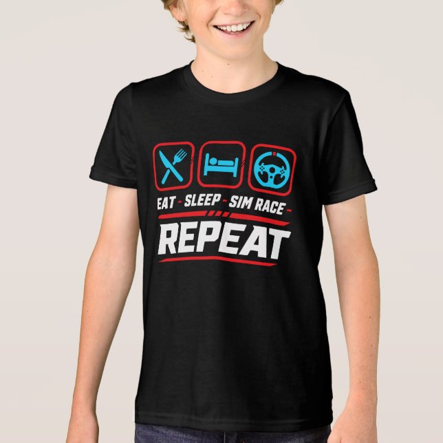 Eat sleep sim race repeat for sim racing fans Tri-Blend shirt (Front)