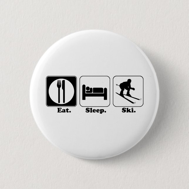 eat sleep ski 6 cm round badge (Front)
