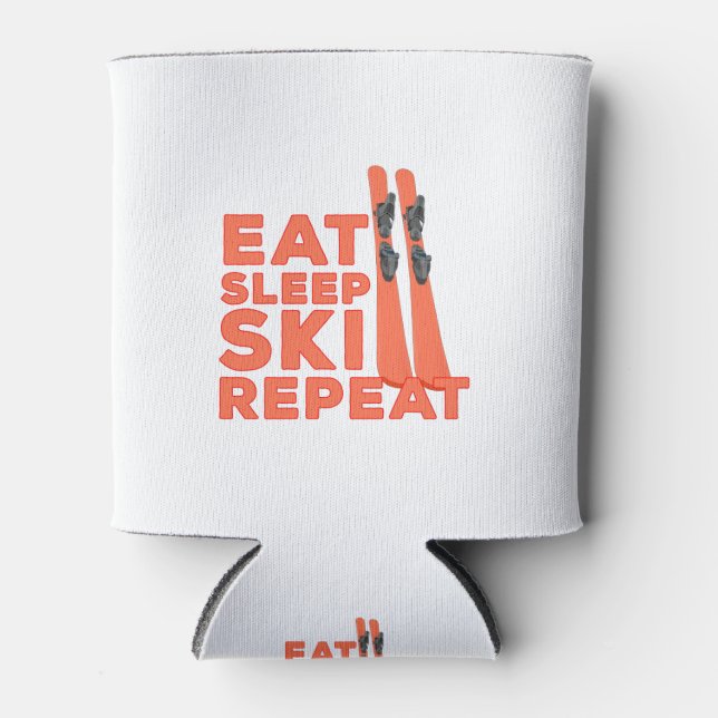 Eat Sleep Ski Repeat Can Cooler (Front)