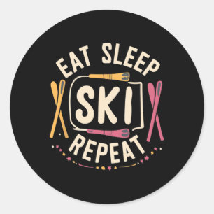 Eat Sleep Ski Repeat Ski Skier Winter Sports Skiin Classic Round Sticker