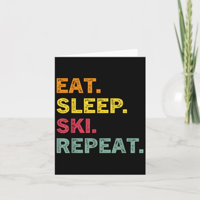 Eat Sleep Ski Repeat Ski Winter Holiday Skiing Ret Card (Front)