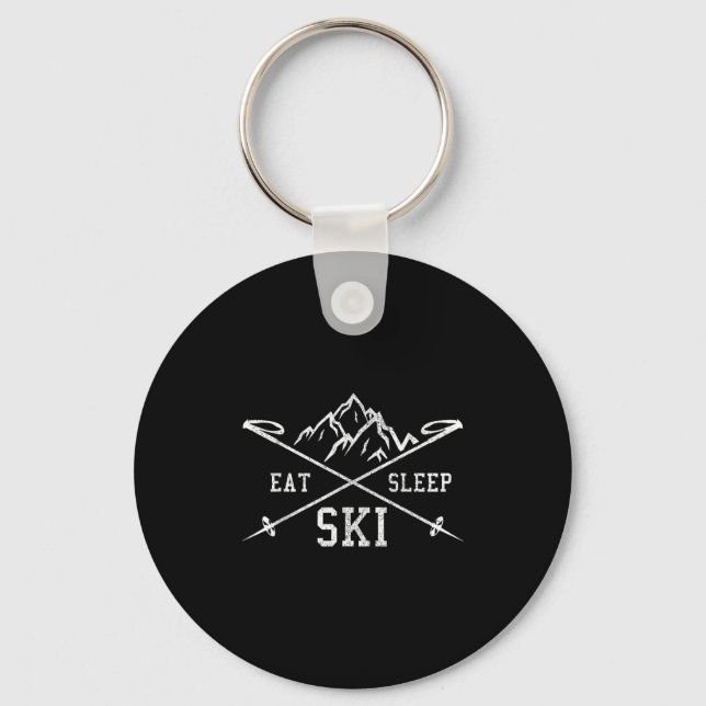 Eat Sleep Ski Repeat - Skiing Mountains Winter Spo Key Ring (Front)