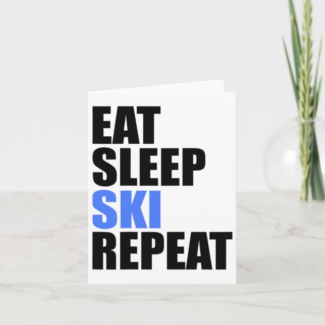 Eat Sleep Ski Repeat Winter Mountains Skiing Lodge Card (Front)