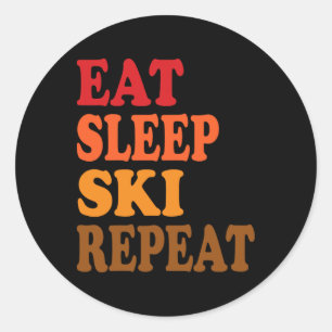 Eat Sleep Ski Repeat Winter Mountains Skiing Lodge Classic Round Sticker