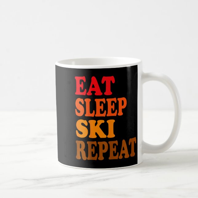 Eat sleep ski repeat winter mountains skiing lodge coffee mug (Right)