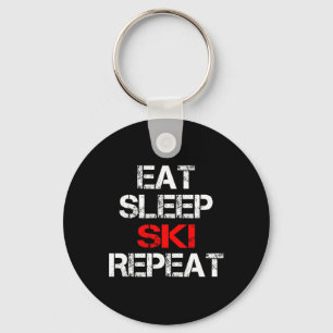 Eat Sleep Ski Repeat Winter Mountains Skiing Lodge Key Ring