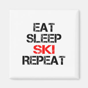 Eat Sleep Ski Repeat Winter Mountains Skiing Lodge Magnet