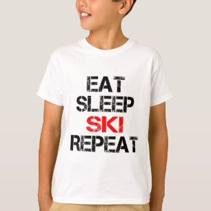 Eat Sleep Ski Repeat Winter Mountains Skiing Lodge T-Shirt