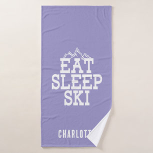 Eat Sleep Ski Winter Sports Novelty Bath Towel
