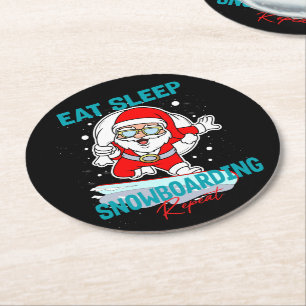 Eat Sleep Snowboarding Repeat Christmas Party Cool Round Paper Coaster