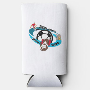 Eat, sleep, soccer, repeat. cartoon soccer seltzer can cooler