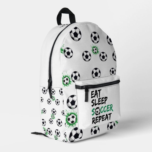 EAT SLEEP SOCCER REPEAT  PRINTED BACKPACK (Back Corner Left)