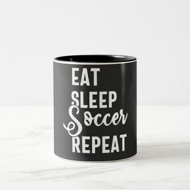 eat sleep soccer repeat Two-Tone coffee mug (Center)