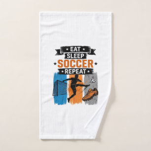 Eat Sleep Soccer Repeat Vintage Soccer Player Shir Hand Towel