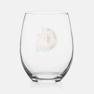 Eat Sleep Soccer Repeat Vintage Soccer Shirt Desig Stemless Wine Glass