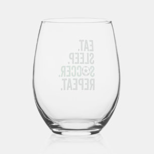 Eat Sleep Soccer Repeat Vintage T-Shirt Design_1 Stemless Wine Glass