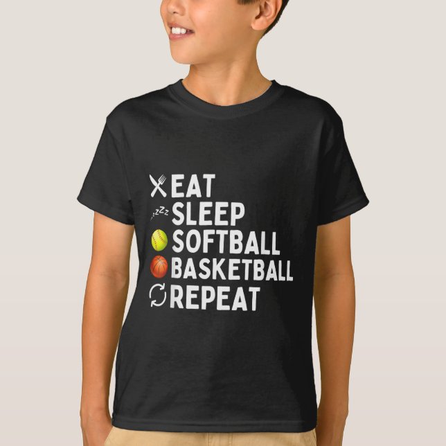 Eat Sleep Softball Basball Repeat Funny Softball T-Shirt (Front)
