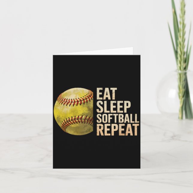 Eat Sleep Softball Repeat Funny Softball Player Me Card (Front)