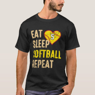 Eat Sleep Softball Repeat Jersey Number 5 Vintage T-Shirt