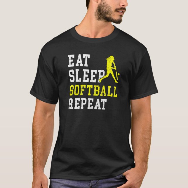 Eat Sleep Softball Repeat Softball   T-Shirt (Front)