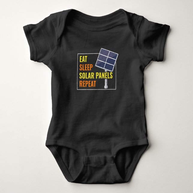 Eat Sleep Solar Panels Photovoltaic Sun Baby Bodysuit (Front)