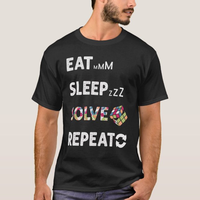 Eat Sleep Solve Repeat Math Speed Cubing Genie Cub T-Shirt (Front)