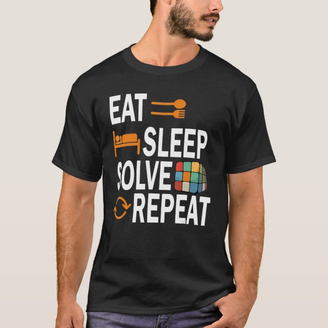 Eat Sleep Solve Repeat Math Speed Cubing Genie Cub T-Shirt (Front)