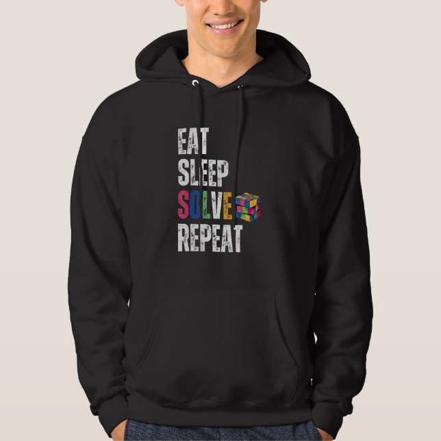 Eat sleep solve repeat Math Speed Cubing Puzzle lo Hoodie (Front)