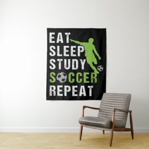 Eat Sleep Study Soccer Repeat Boy Soccer Player Tapestry