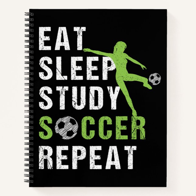 Eat Sleep Study Soccer Repeat Girls Soccer Player Notebook (Front)